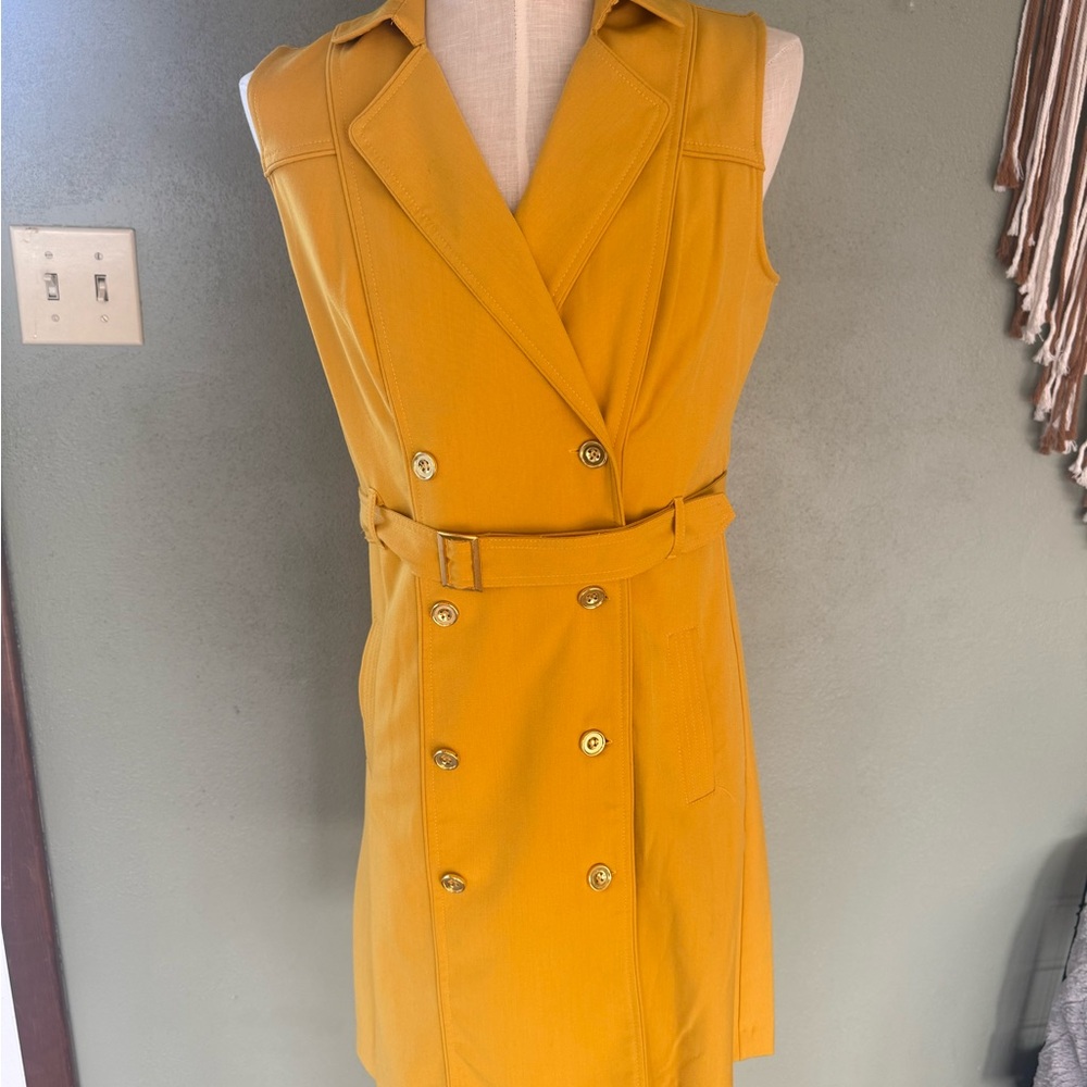 Sharagano Yellow Sleeveless Double-Breasted Belted Dress